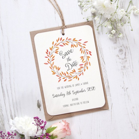 'Autumn Orange' Tag Save the Date Sample