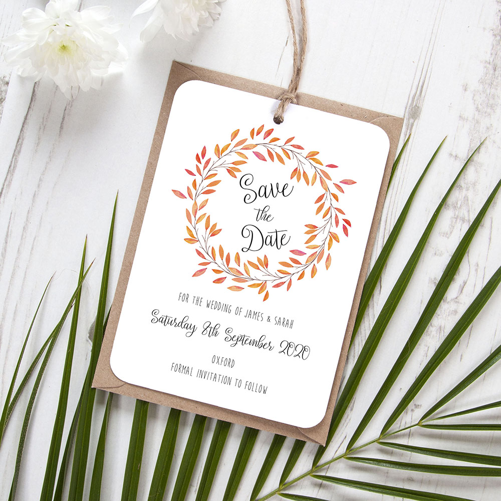 'Autumn Orange' Save the Date Tag