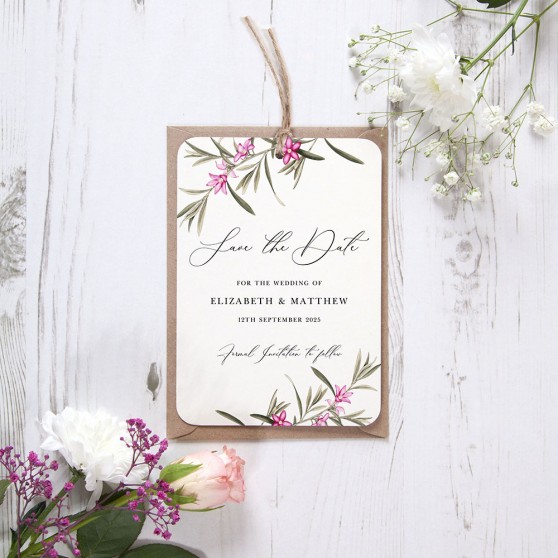 'Pink Botanical PB12' Tag Save the Date Sample