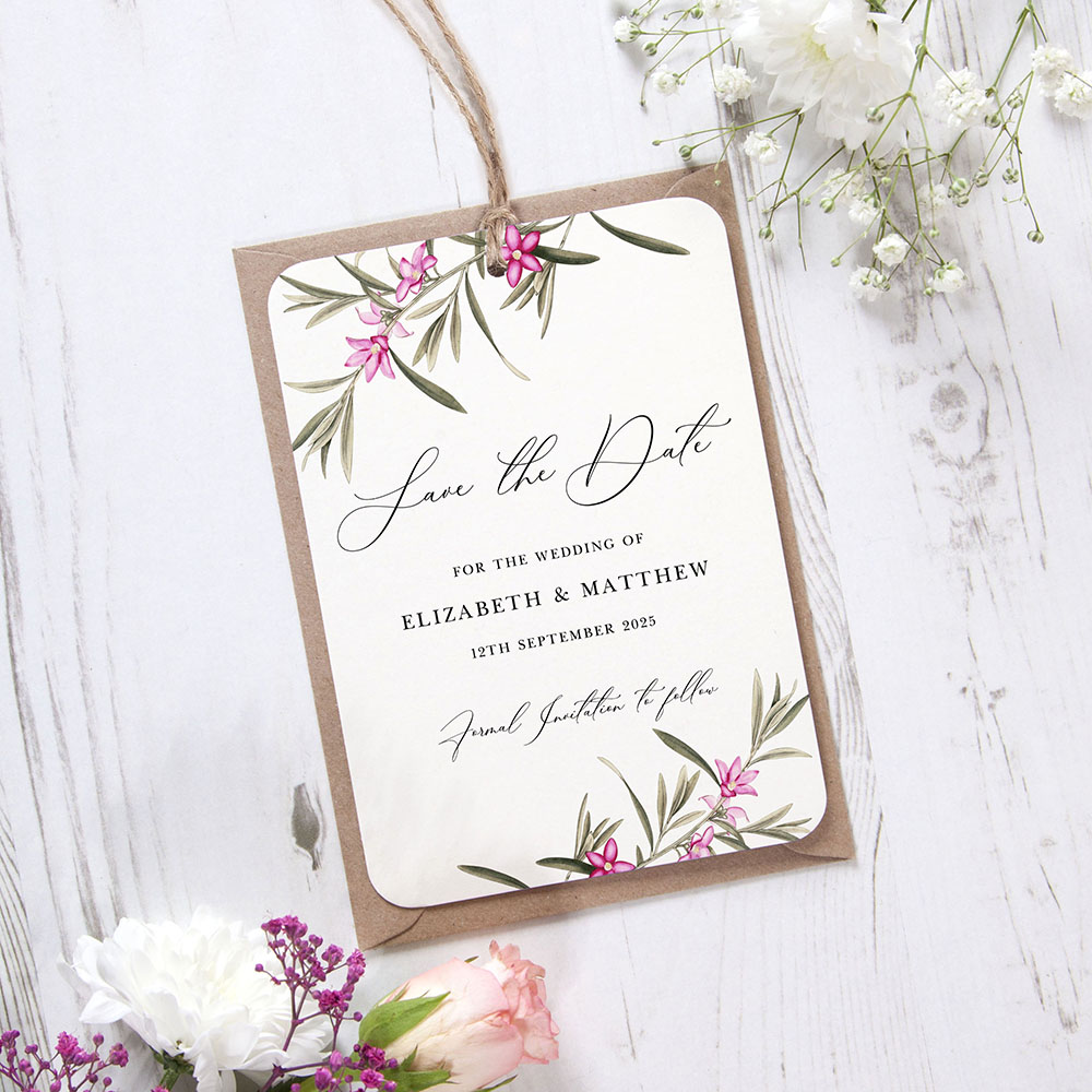 'Pink Botanical PB12' Save the Date Tag
