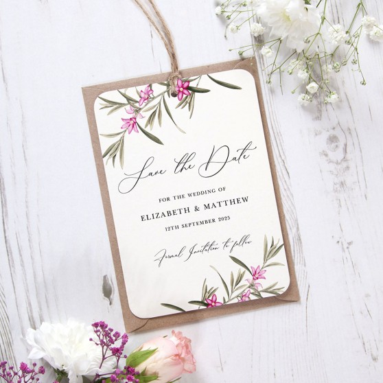 'Pink Botanical PB12' Tag Save the Date Sample