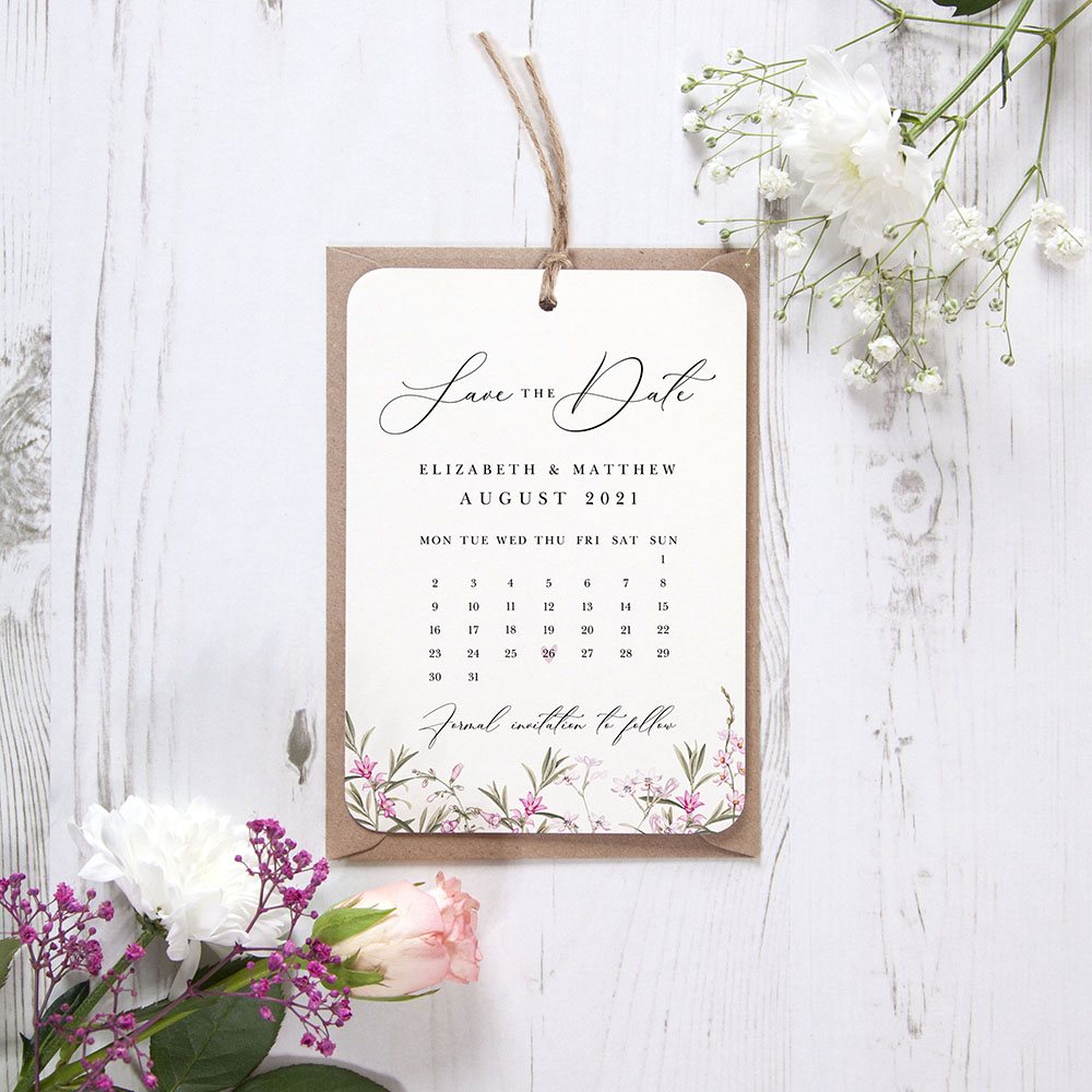 'Pink Botanical PB14' Save the Date Tag