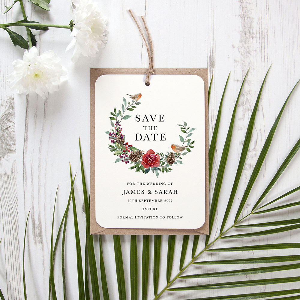 'Christmas Holly' Tag Save the Date Sample
