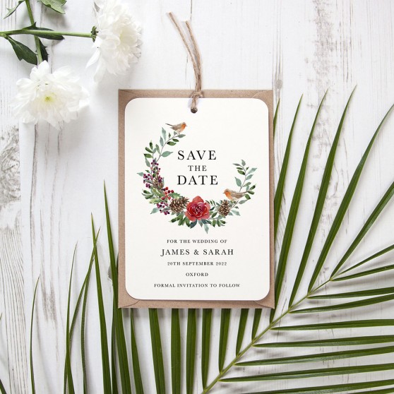 'Christmas Holly' Tag Save the Date Sample