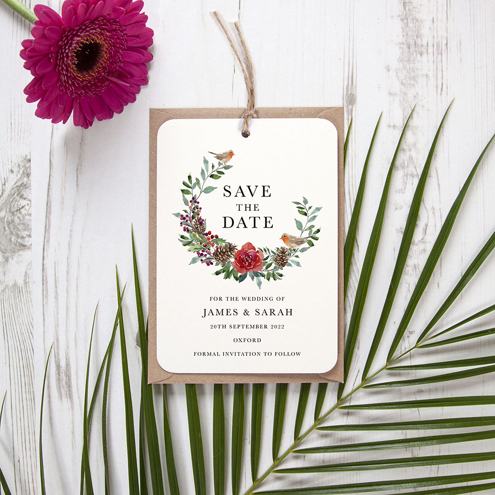 'Christmas Holly' Tag Save the Date Sample
