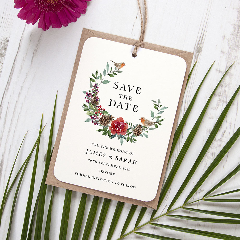 'Christmas Holly' Tag Save the Date Sample
