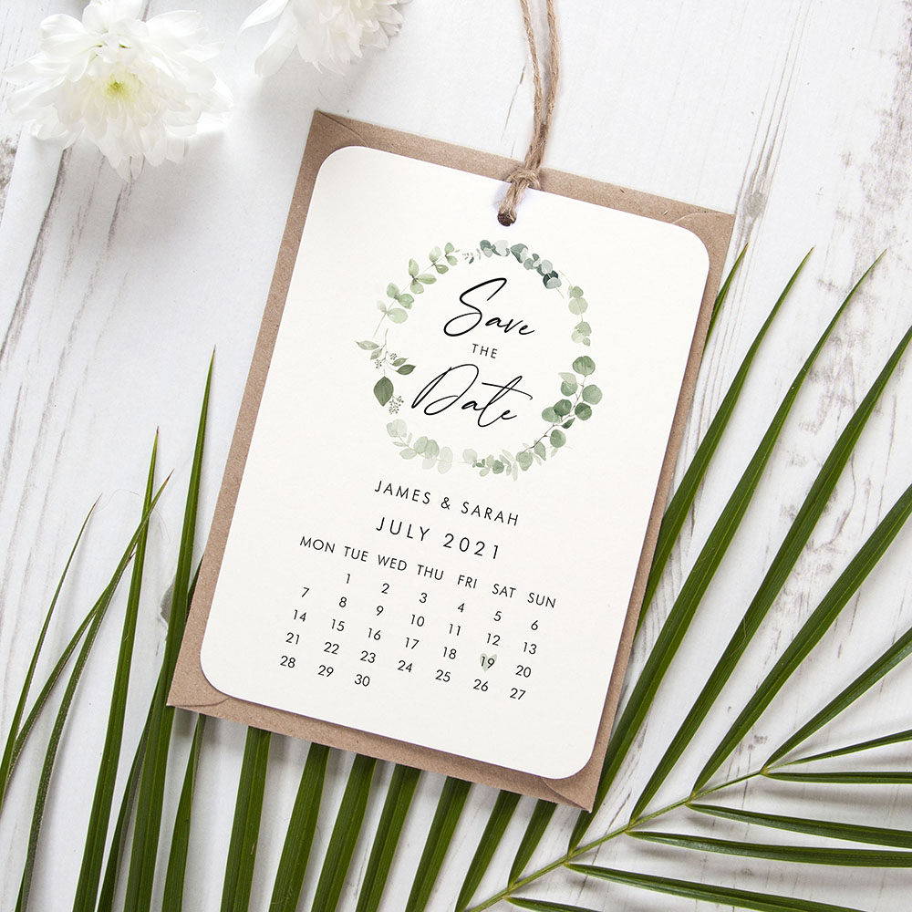 'Classic Eucalyptus Calendar CE13' Save the Date Tag