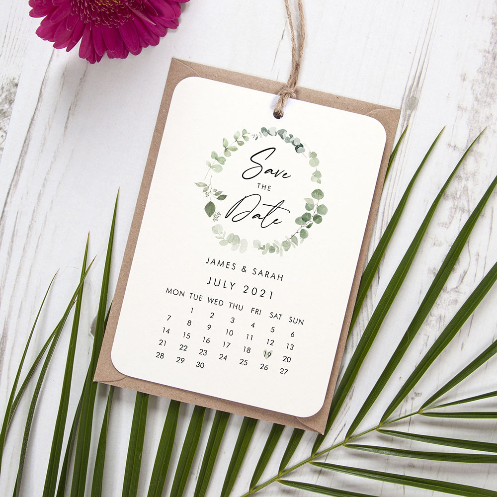 'Classic Eucalyptus Calendar CE13' Save the Date Tag