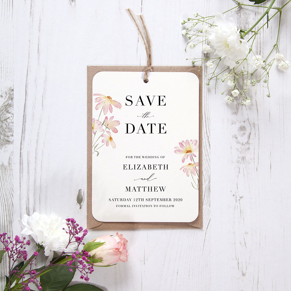 'Daisy Pink' Tag Save the Date Sample