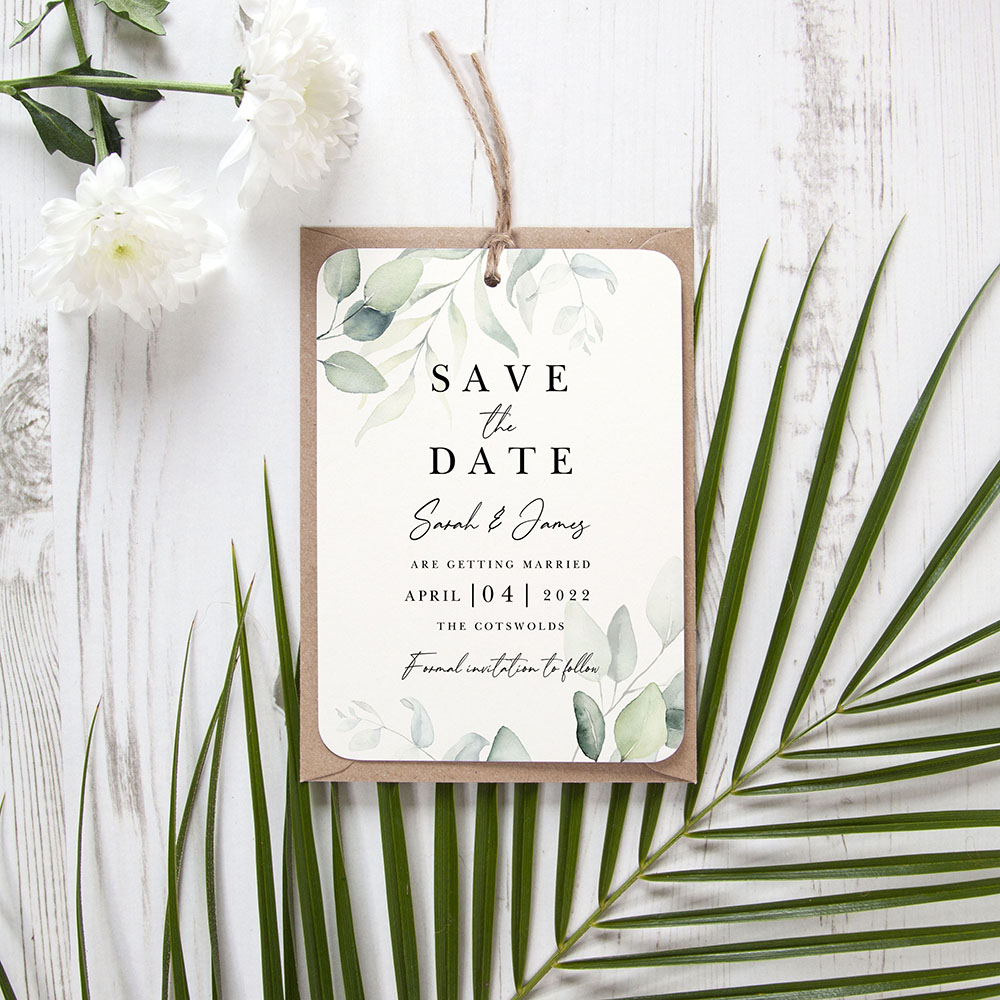 'Dreamy Eucalyptus DE10' Save the Date Tag