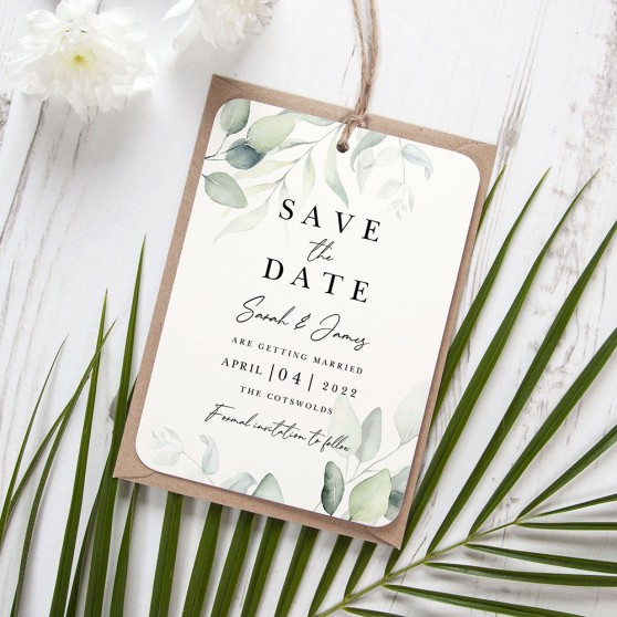 'Dreamy Eucalyptus DE10' Tag Save the Date Sample