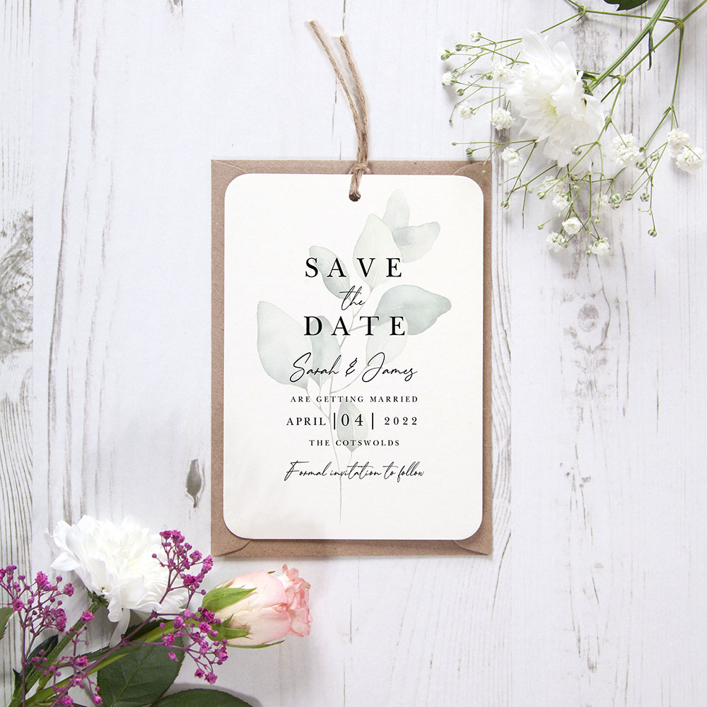 'Dreamy Eucalyptus DE11' Save the Date Tag