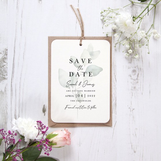 'Dreamy Eucalyptus DE11' Tag Save the Date Sample