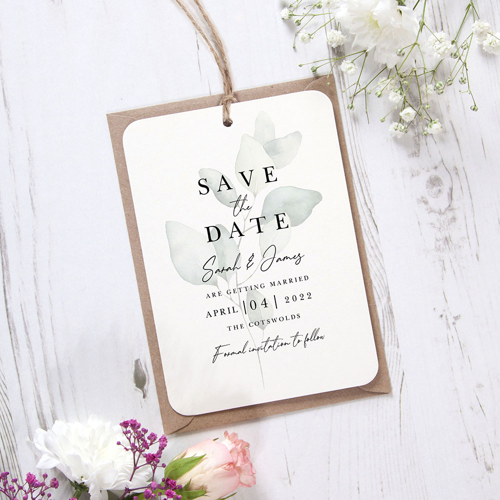 'Dreamy Eucalyptus DE11' Save the Date Tag