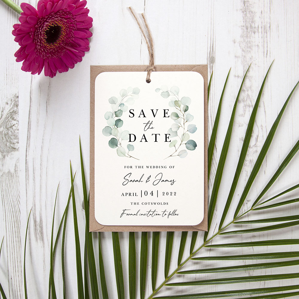 'Dreamy Eucalyptus DE12' Save the Date Tag