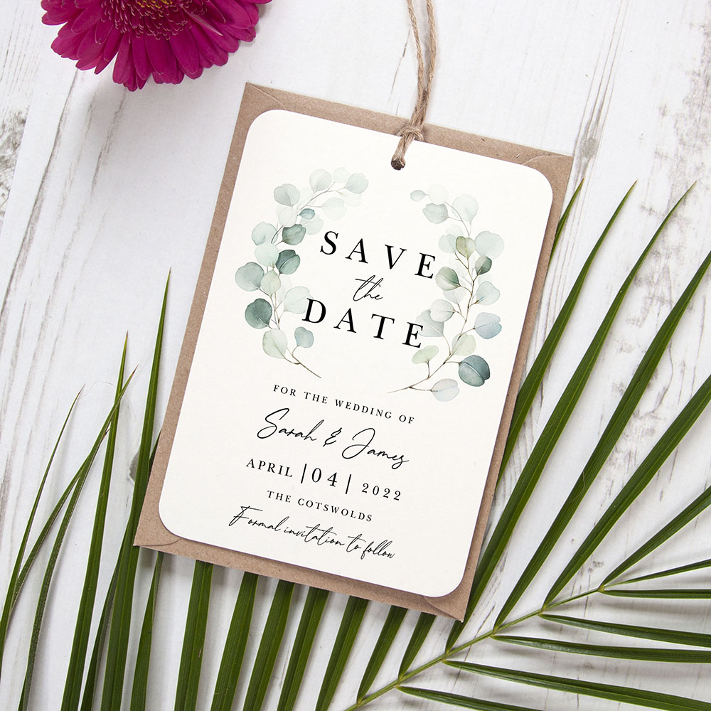 'Dreamy Eucalyptus DE12' Save the Date Tag