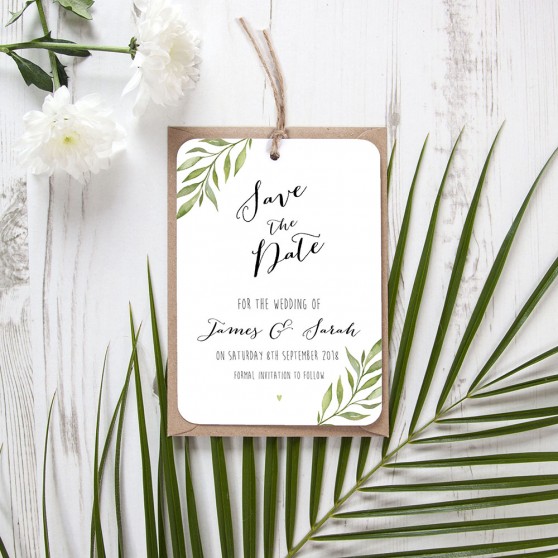 'Green Leaf' Save the Date Tag