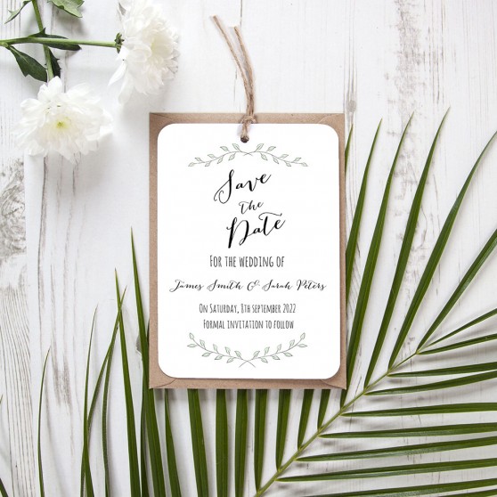 'Green Plant' Save the Date Tag
