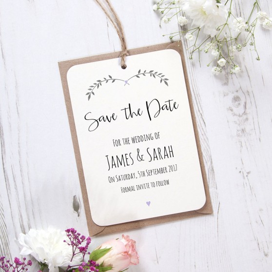 'Lavender Ivy Design' Tag Save the Date Sample