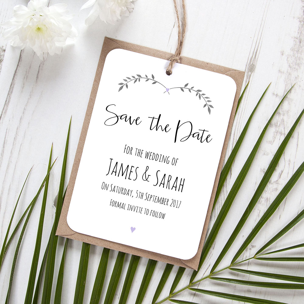 'Lavender Ivy Design' Tag Save the Date Sample
