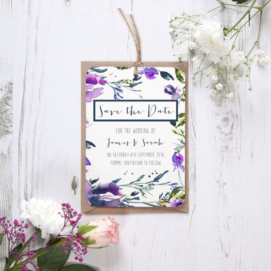 'Midnight Iris' Tag Save the Date Sample