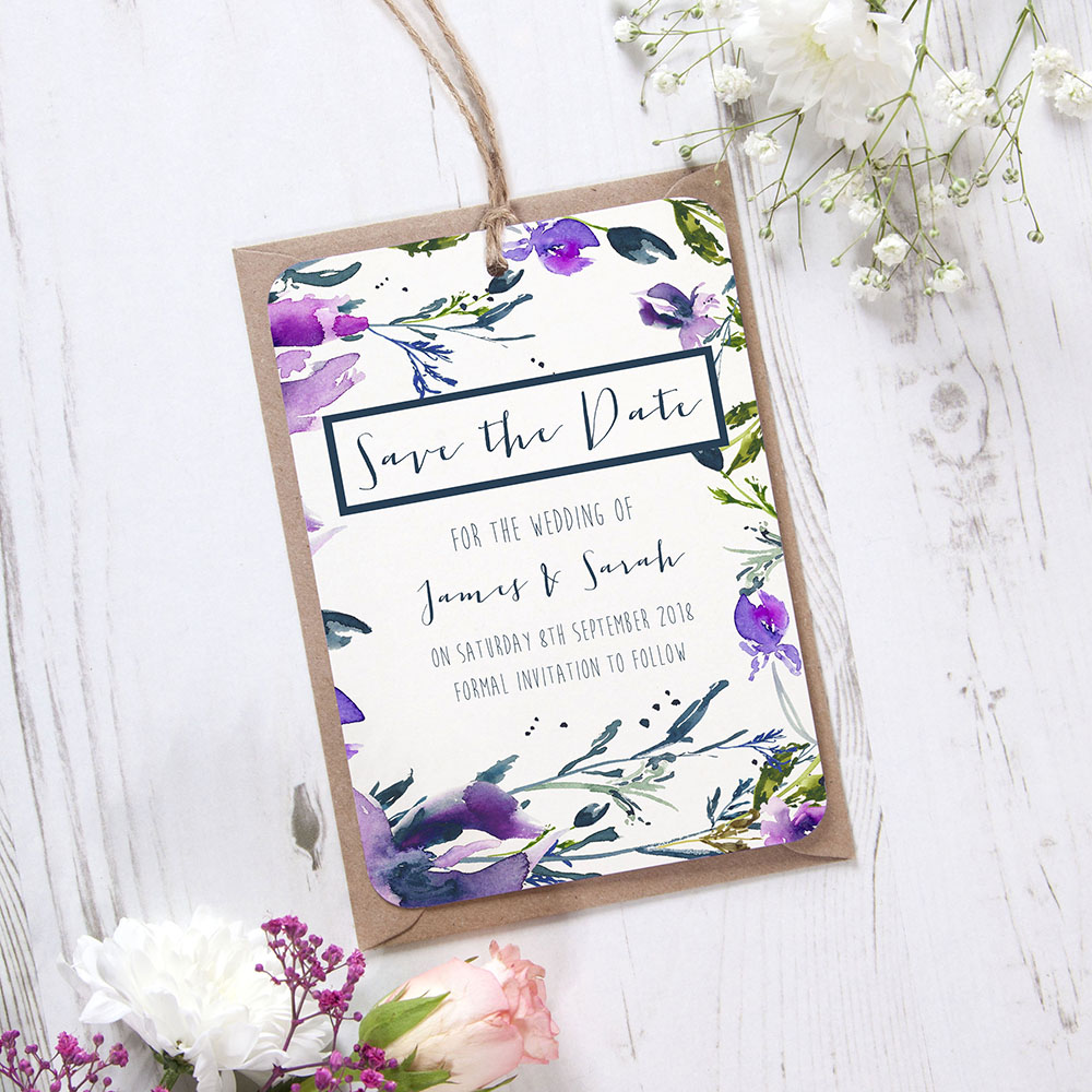 'Midnight Iris' Tag Save the Date Sample