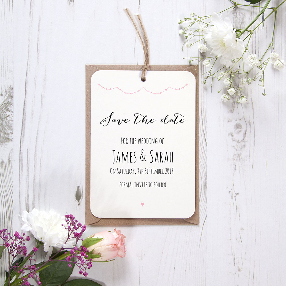 'Pink Heart Bunting' Tag Save the Date Sample