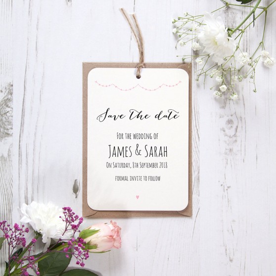 'Pink Heart Bunting' Tag Save the Date Sample