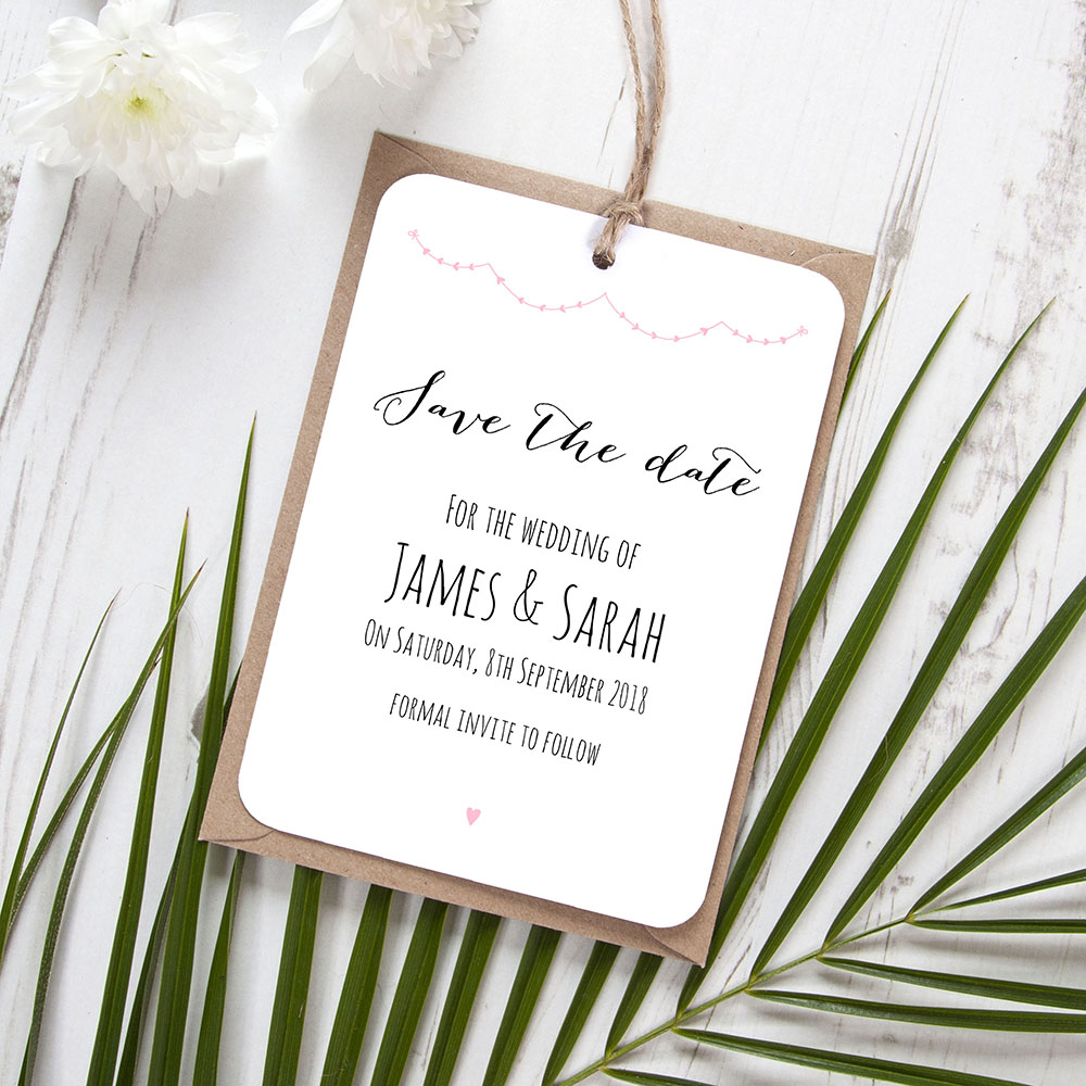 'Pink Heart Bunting' Tag Save the Date Sample