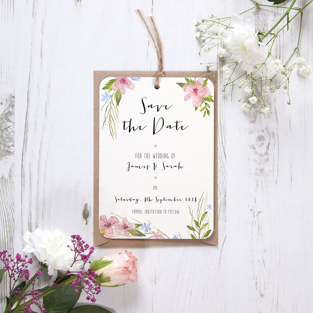 'Pretty in Blue & Pink' Save the Date Tag