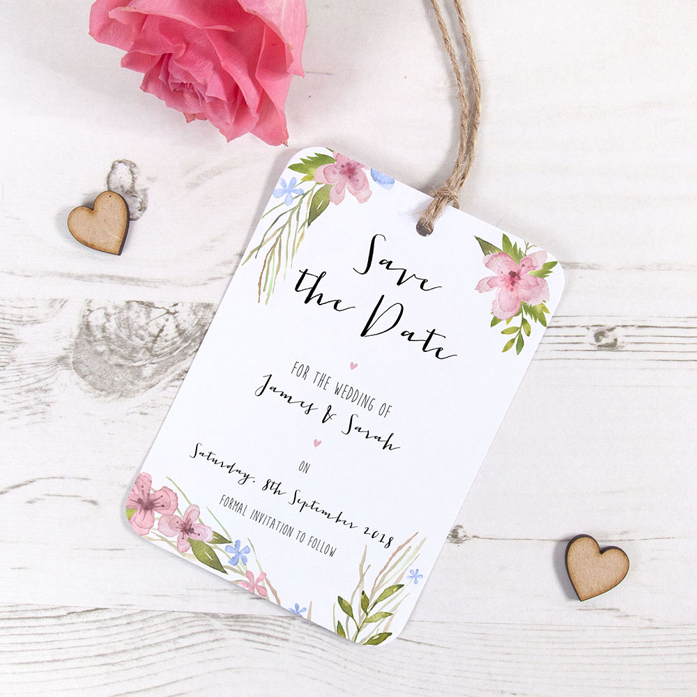 'Pretty in Blue & Pink' Save the Date Tag