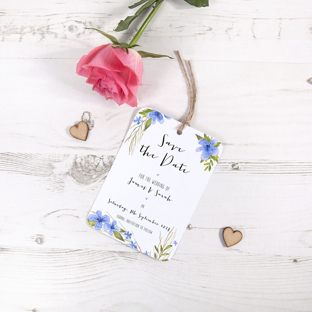 'Pretty in Blue' Tag Save the Date Sample