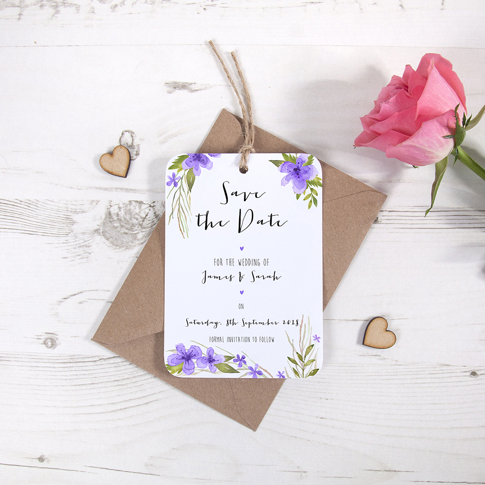 'Pretty in Purple' Save the Date Tag