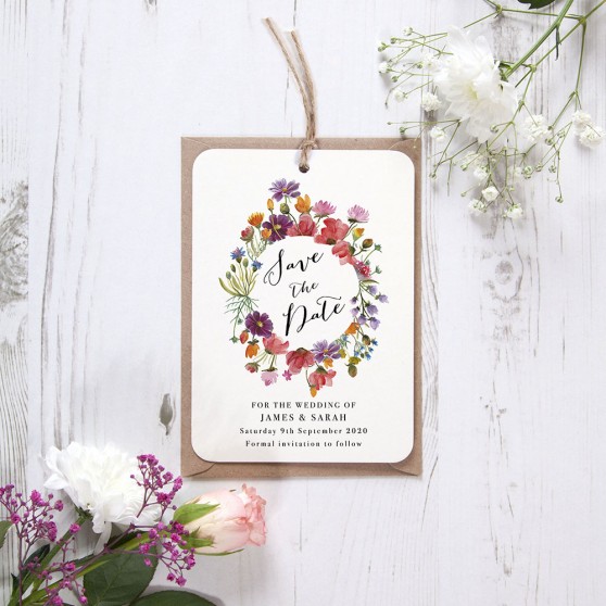 'Wild Floral Wreath' Tag Save the Date Sample
