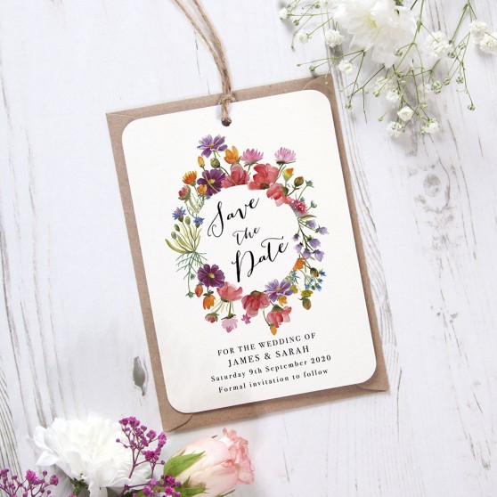 'Wild Floral Wreath' Tag Save the Date Sample