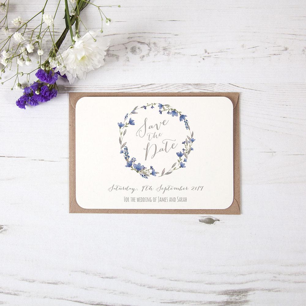 'Blue Floral Watercolour' Save the Date