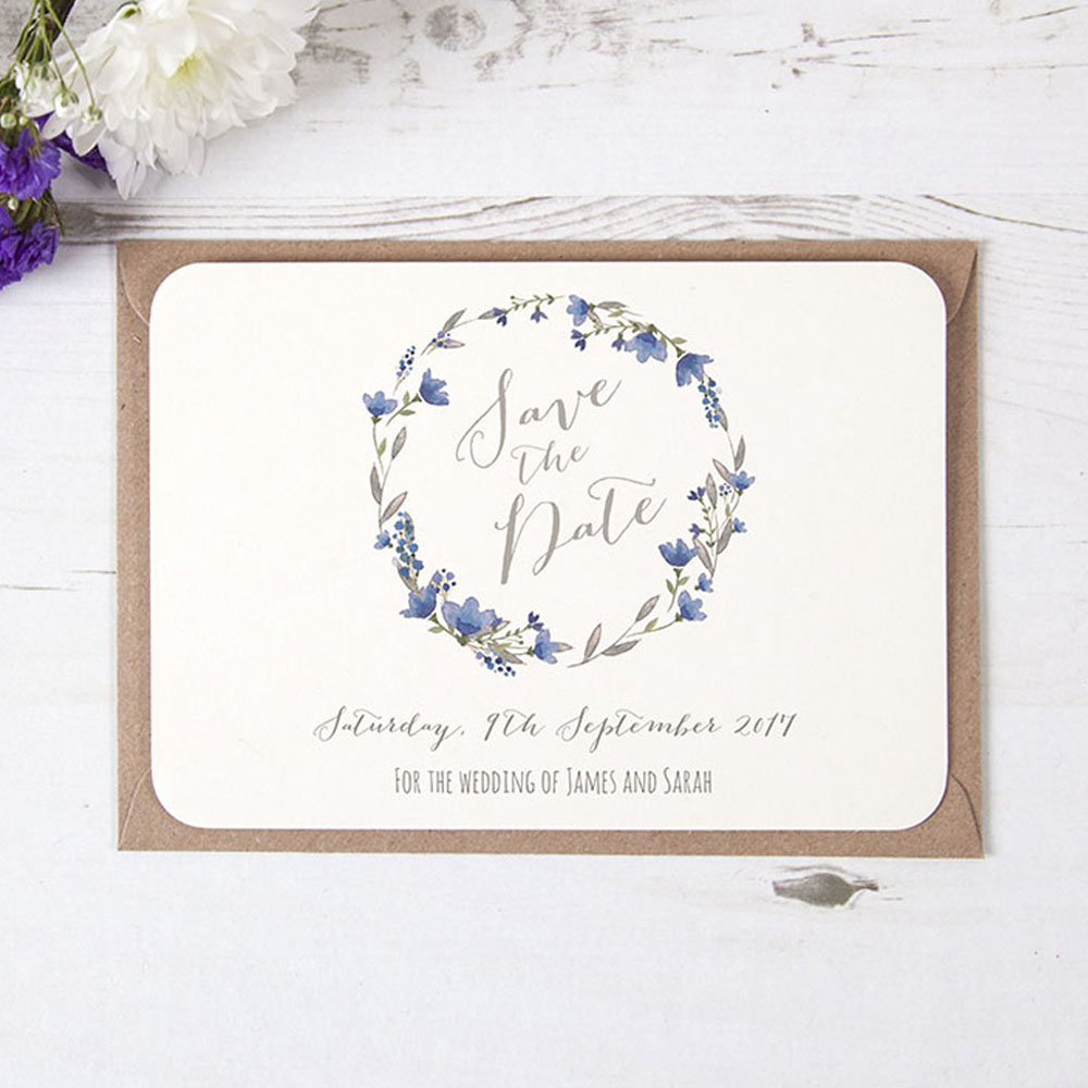'Blue Floral Watercolour' Save the Date