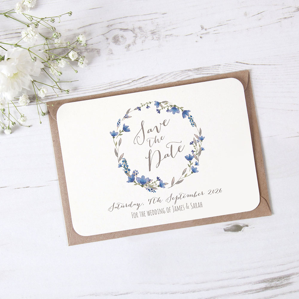 'Blue Floral Watercolour' Save the Date