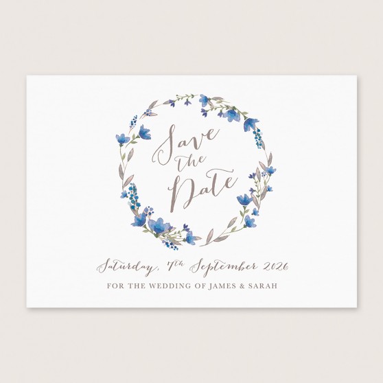 'Blue Floral Watercolour' Save the Date