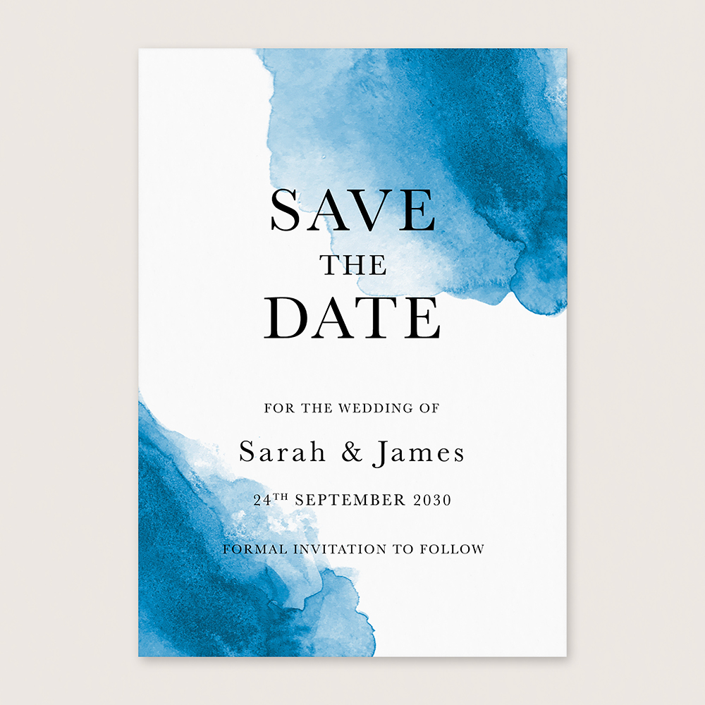 'Blue Watercolour Splash' Save the Date