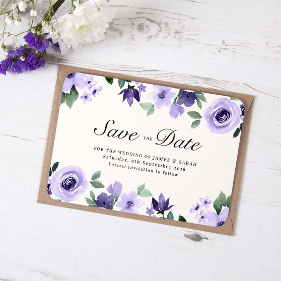 'Camilla Purple' Floral Save the Date Sample