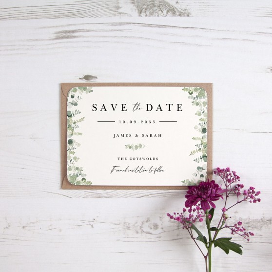 'Classic Eucalyptus CE10' Save the Date Sample