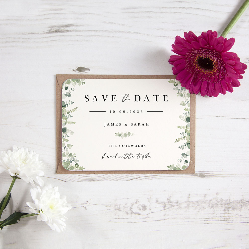 'Classic Eucalyptus CE10' Save the Date Sample
