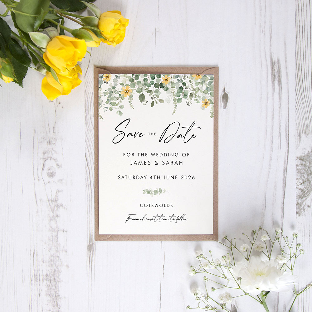 'Yellow Eucalyptus CE17' Save the Date Sample
