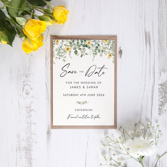 'Yellow Eucalyptus CE17' Save the Date Sample