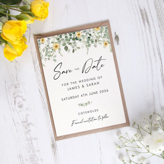 'Yellow Eucalyptus CE17' Save the Date Sample