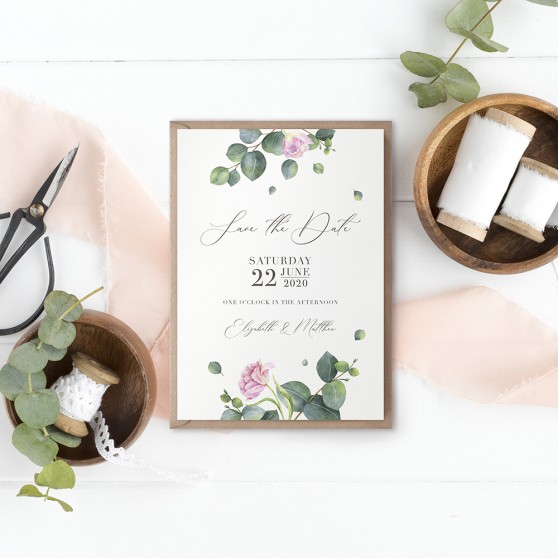 'Eucalyptus Blush' Save the Date Sample