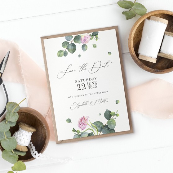 'Eucalyptus Blush' Save the Date Sample
