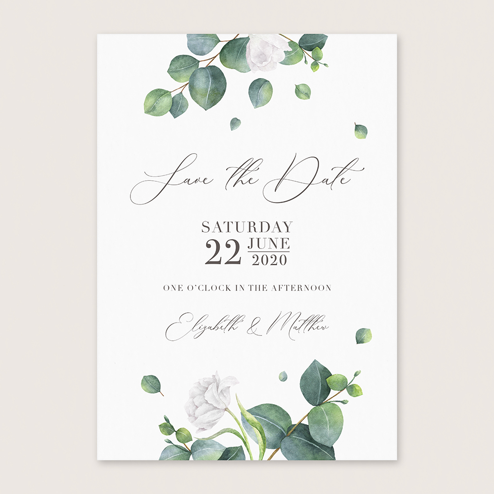 'Eucalyptus White' Save the Date