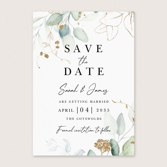 'Green & Gold Eucalyptus EG10' Save the Date
